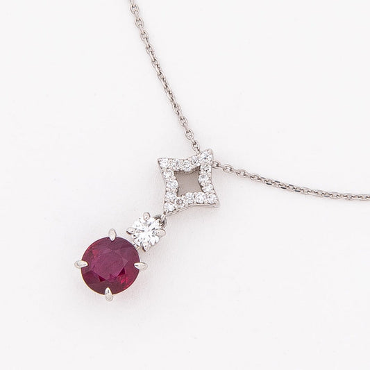 Pt900/850 Cross Necklace. Ruby