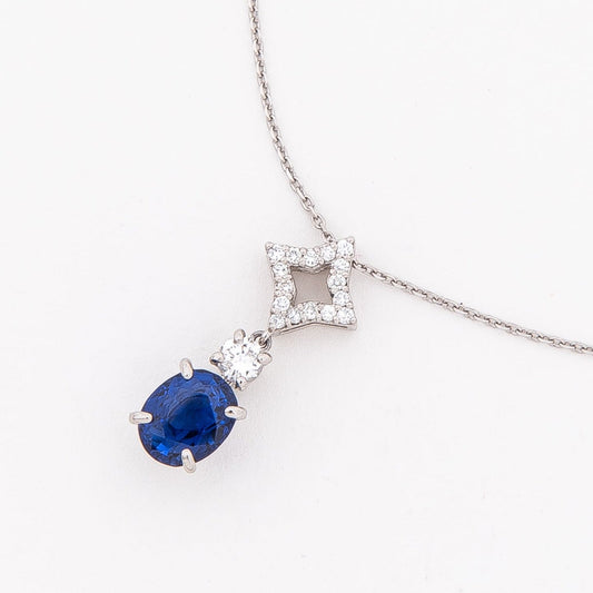 Pt900/850 Cross Necklace  Sapphire